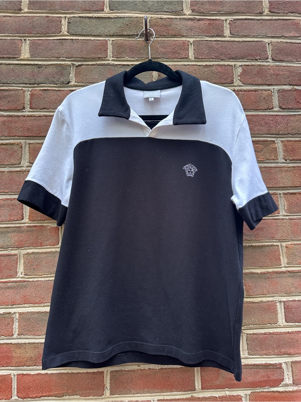 Vintage Versace Jeans Couture Medusa Polo Shirt L Made Italy Black White